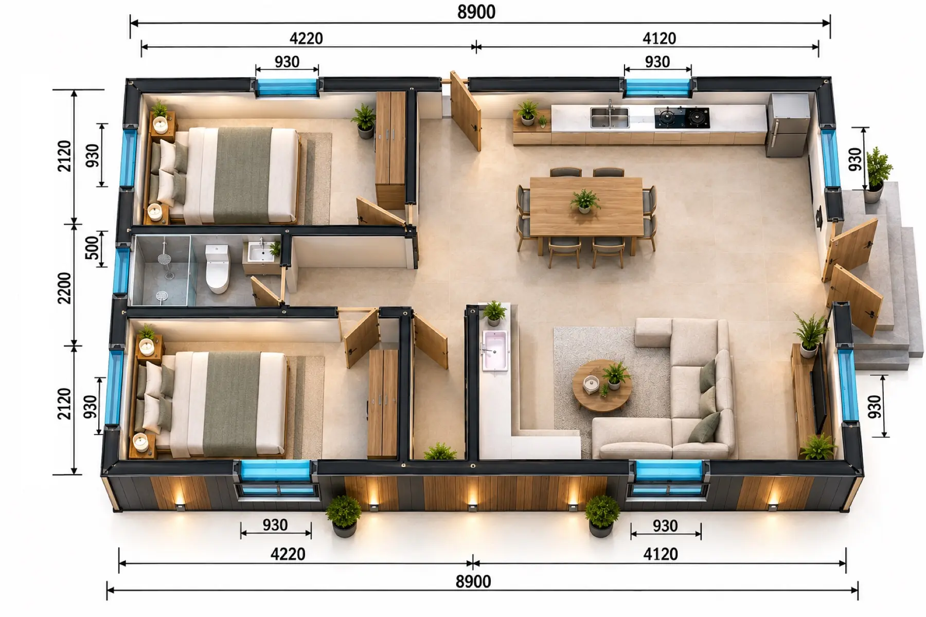 Value 58 m², κάτοψη: 2 υπνοδωμάτια